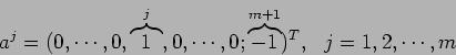 \begin{displaymath}a^j = ( 0, \cdots, 0, \overbrace{1}^{j} , 0, \cdots, 0; \overbrace{-1}^{m+1} )^T, \ \ j = 1,2, \cdots, m\end{displaymath}