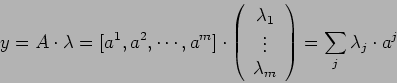 \begin{displaymath}y = A \cdot \lambda = [a^1, a^2, \cdots, a^m] \cdot \left( \b...
...lambda_m
\end{array} \right) = \sum_{j} \lambda_j \cdot a^j
\end{displaymath}